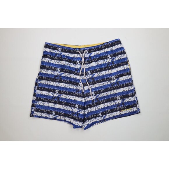Vintage 90s Tommy Hilfiger Mens 2XL Spell Out Stars Striped Lined Shorts Trunks - Picture 1 of 13